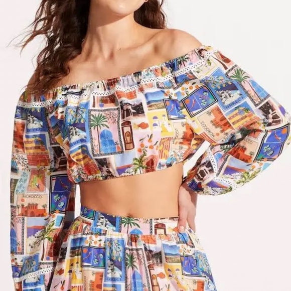 Seafolly Tops - Seafolly $136 New Crop Top On Vacation Womens M  Greece Boho Beach Travel